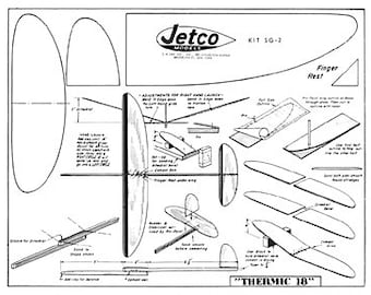 Digital Jetco Thermic 18 - 13" span Balsa Hand-Launch Glider 8.5" x 11" plan, patterns, instructions