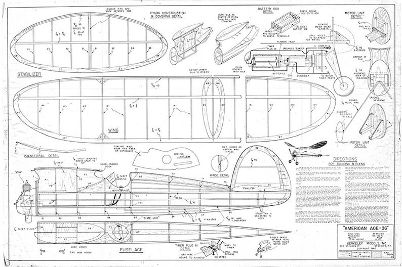 Digital Berkeley American Ace 36 Span Balsa Model Airplane Plans With ...