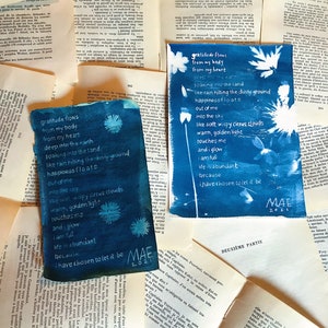 Gratitude Flows, A5 Cyanotype Poem / Cyanotype Print / Poetry / Wall Art / Spiritual Art image 2