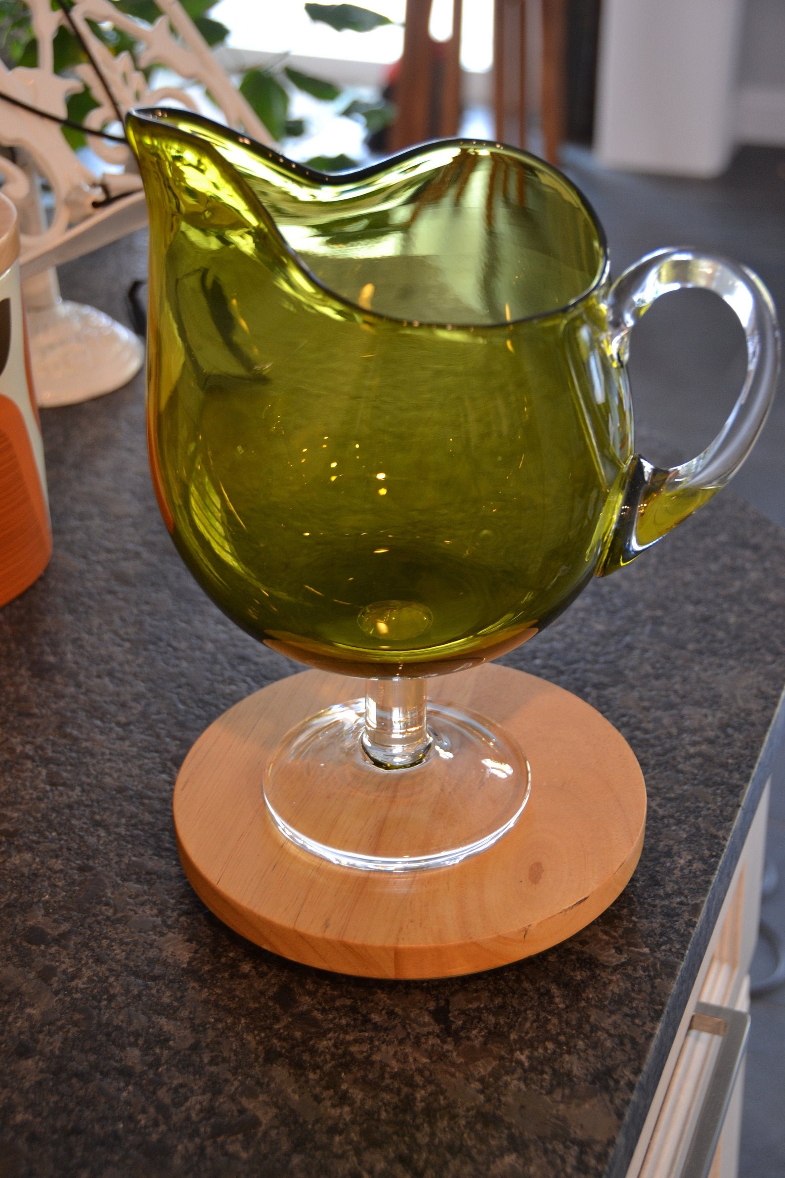 Vintage Stemmed Cocktail Pitcher With 3 Glasses Avocado Etsy Hong Kong