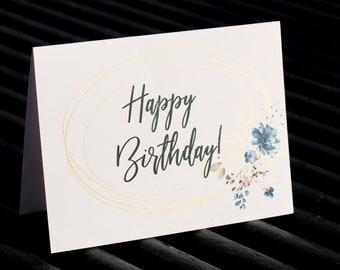 Happy Birthday Greeting Card - Floral card - Gold