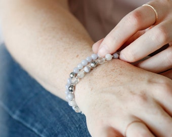 Blue Lace Agate Gemstone Bracelet - Semi Precious Gemstone