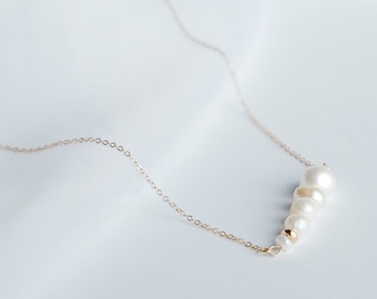 Pearl Bar Gemstone Necklace - Freshwater Pearl Semi Precious Gemstone - 14K Gold Filled Chain, Sterling Silver Chain