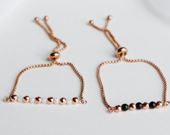 Rose Gold Dainty Slider Bracelet Collection - black and white