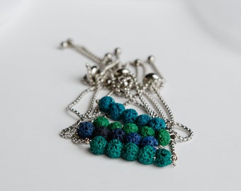 Blue and Green Lava Bead Dainty Slider Bracelet Collection -Essential Oil Diffuser - Aromatherapy Jewelry