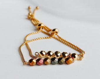 Warm Gold Tones Dainty Slider Bracelet Collection - Dainty Slider Bracelet - Semi Precious Gemstone Jewelry