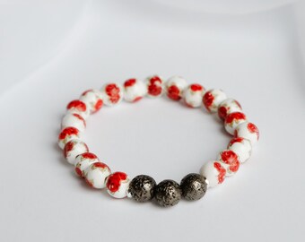 Red Roses Lava Bead Bracelet - Essential Oil Diffuser Bracelet - Aromatherapy Jewelry