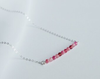 Gemstone Bar Necklace - Semi Precious Gemstone - Pink Tourmaline, Labradorite, Blue Lace Agate - Sterling Silver Chain