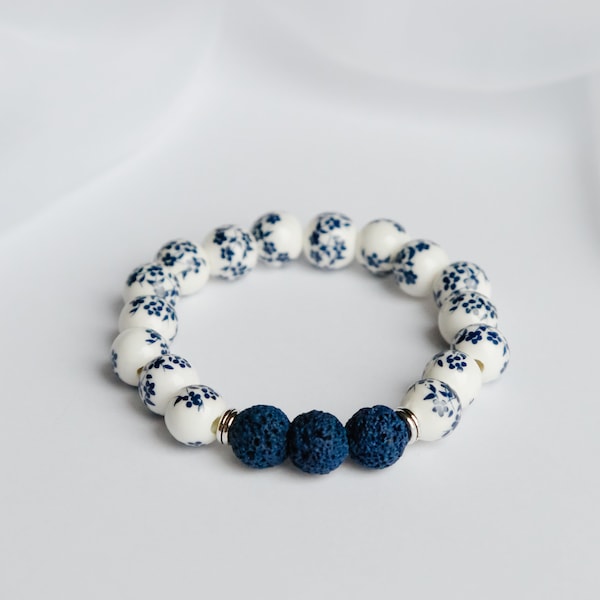 Classic Navy Blue Lava Bead Bracelet - Essential Oil Diffuser - Aromatherapy Jewellery