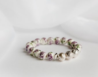 Purple Roses Lava Bead Bracelet - Essential Oil Diffuser Bracelet