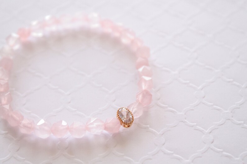 Pink and Purple Quartz Bracelet Rose Quartz, Amethyst, Hematite Semi Precious Gemstone Quartz & CZ