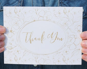 Thank You - Greeting Card - Gold and Floral Blank Card