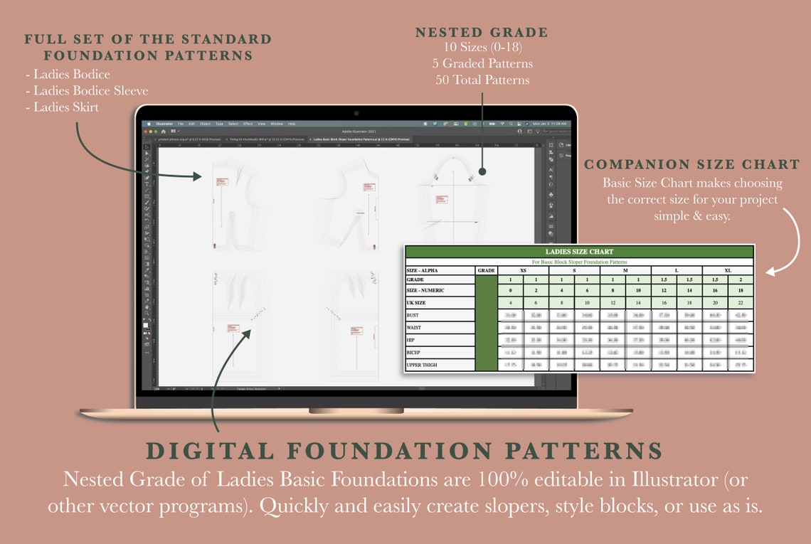 Basic Block Pattern Front Only Basic Block Pattern Bundle / Foundation Patterns / Ladies Style Blocks ...