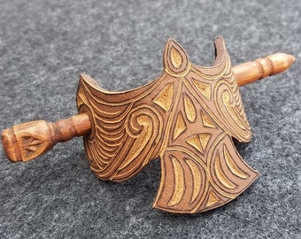 Add a Touch of Mythology to Your Hairstyle with this Artistic Celtic Raven Hair Pin - Hand Carved Leather Barrette for Women LeatherGoods