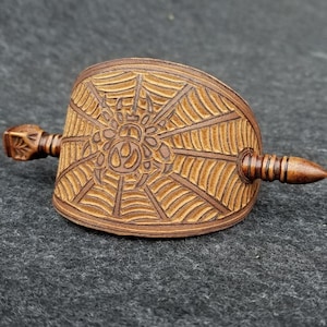 Hand Carved Leather, Western inspired Hairpin, Tooled Leather Hair Barrette with stick, leather hair barrette with stick, leather goods