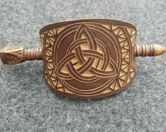 Celtic Trinity Knot Leather Hair Barrette, Leather Barrette, Hair Barrette, Hair Accessory, Shawl Pin