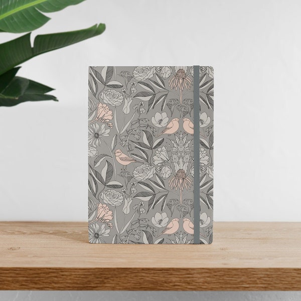 Flowers Notebook - Note book -illustrated - gifts - stationary gift -  journal - gift for her - thank you Teacher gift grey pink Mothers day