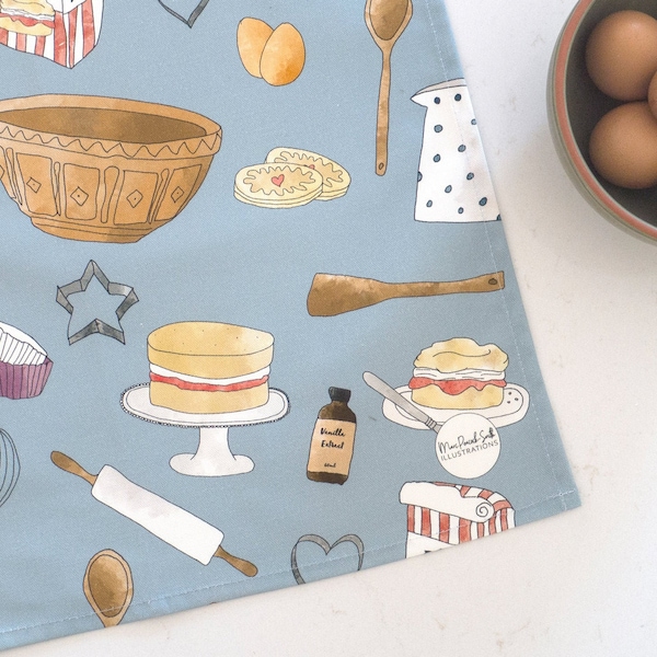 All things baking teatowel kitchen tea towel gifts cake light blue GBBO Great British Bake off Mothers day The Great American Baking Show