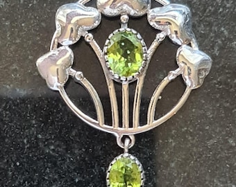Gorgeous Art Nouveau Style Sterling Silver & Peridot Pendant or Necklace August Birthstone