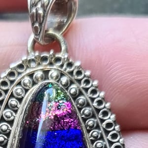 SOLD OUT Beni No Longer Available Gorgeous Sterling Silver and Vivid Dichroic Glass Pendant 8.9 30JUN 25
