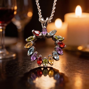 Pretty Sterling Silver and Tutti Frutti Gem Heart Pendant or Necklace Garnet Amethyst Citrine Blue Topaz and Peridot