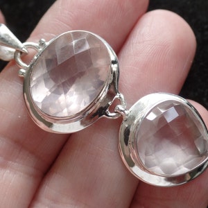 Chunky Sterling Silver and High Grade Faceted Rose Quartz Double Pendant 10.7g February Birthstone