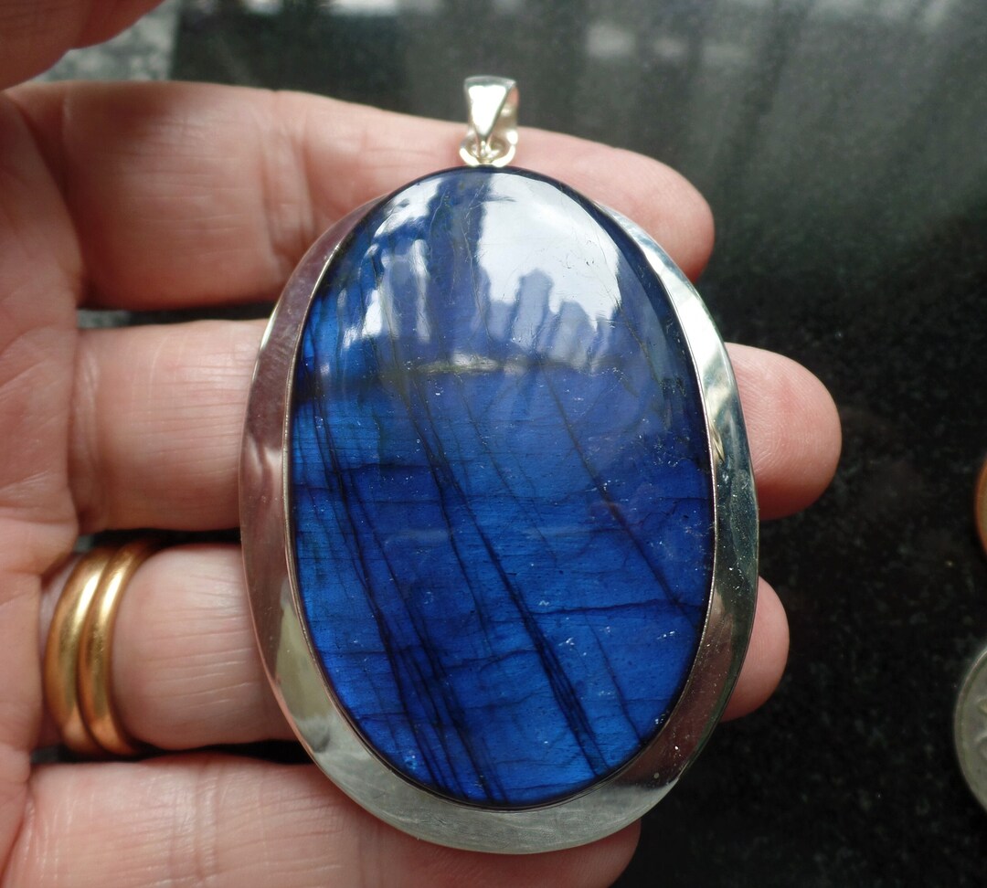 Giant Sterling Silver Labradorite Pendant 51.6g Pisces Stone Etsy