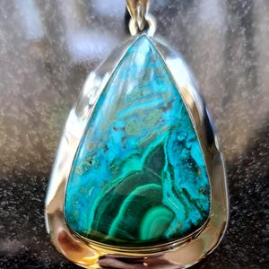 Striking and Large Sterling Silver and Chrysocolla Malachite Pendant 24.2g