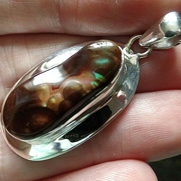 Escasa plata esterlina y colgante de ágata de fuego mexicano 8.4g