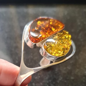 Fab Sterling Silver and Mixed Baltic Amber Adjustable Cuff Bangle 28.9g