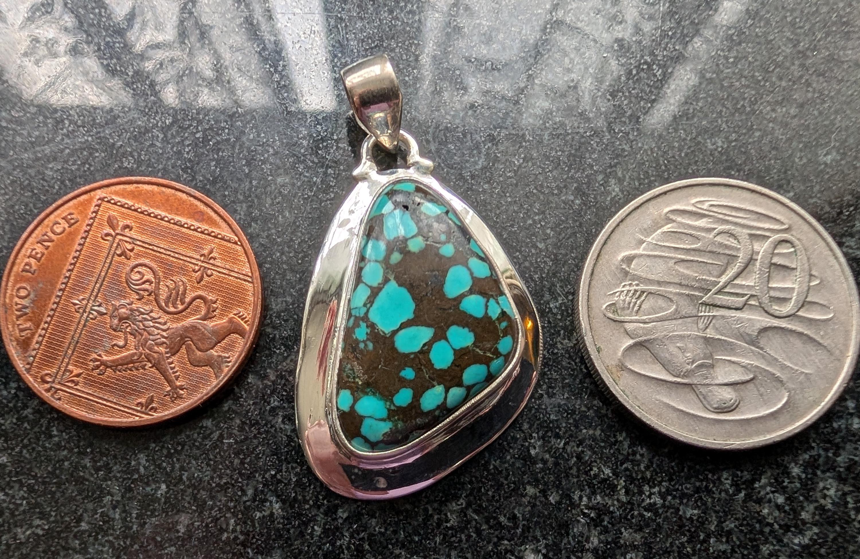 Matrix 9g Sterling Silver and Natural Tibetan Turquoise Matrix Pendant 8.9g ...