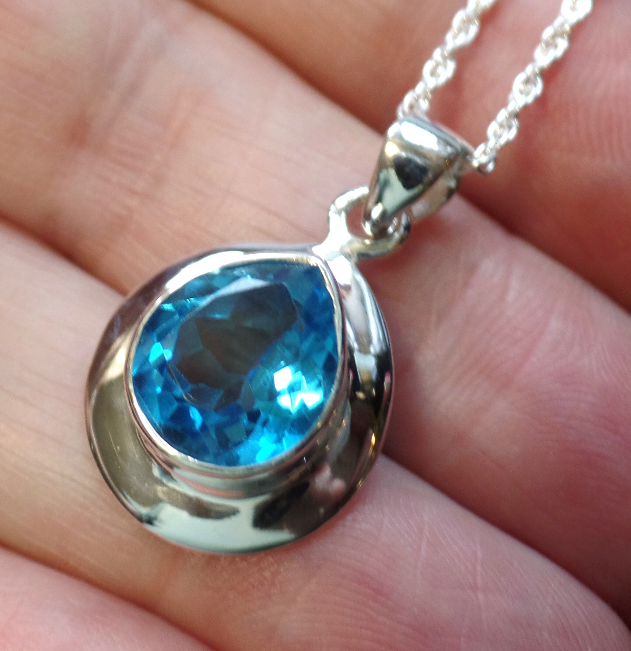Vibrant and Sterling Silver and Swiss Blue Topaz Necklace