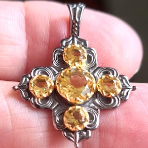 Gorgeous Renaissance Style Style Sterling Silver and Citrine Pendant November Birthstone Antique Finish