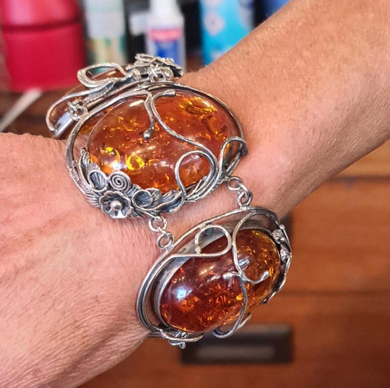 Absolute Monster Vintage Sterling Silver and Baltic Amber Bracelet