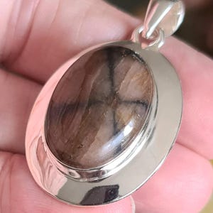 Scarce Chunky Sterling Silver and Chiastolite or Cross Stone Pendant 11.5g