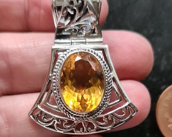 Gorgeous Pierced Sterling Silver and Citrine Hinged Pendant November Birthstone 14.6g