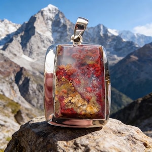 Thick Cut Fabulous Sterling Silver and Indonesian Scenic Picture Plume Agate Pendant 15.6g