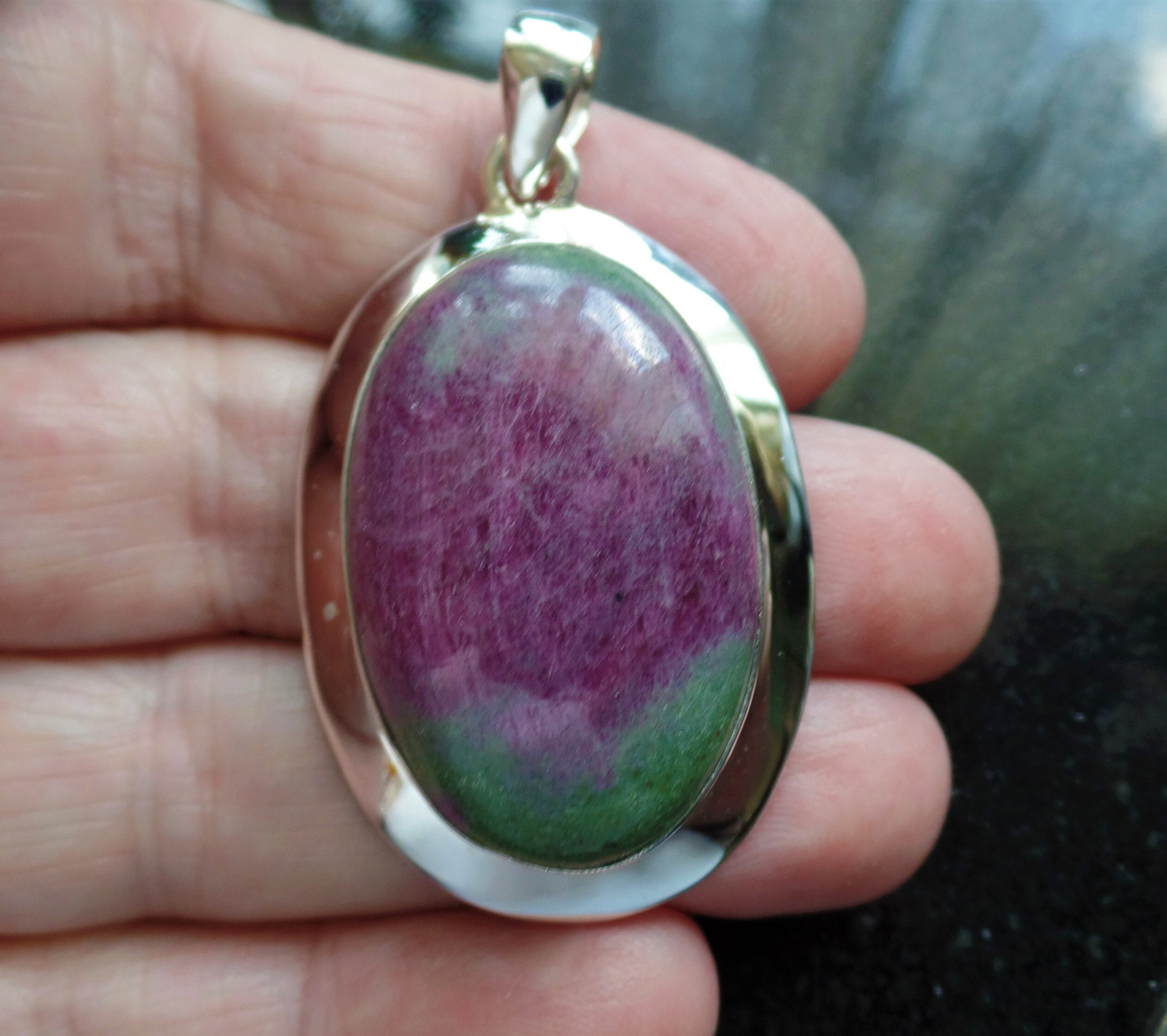 Larger Chunky Sterling Silver and Ruby Zoisite Pendant 20.1g Anyolite Pendant Etsy