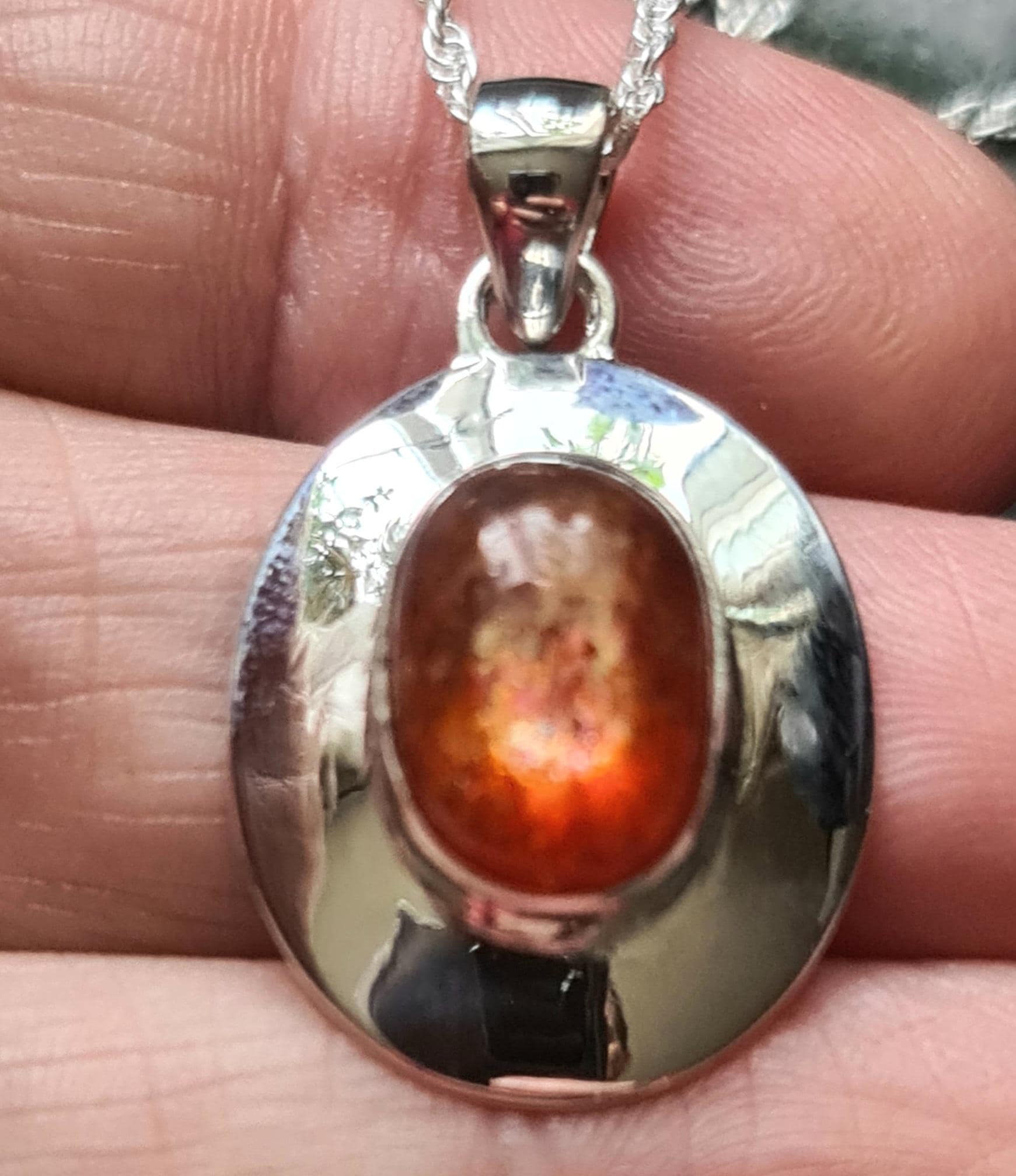 Rare Sterling Silver and Sunstone Pendant or Necklace Stone of 