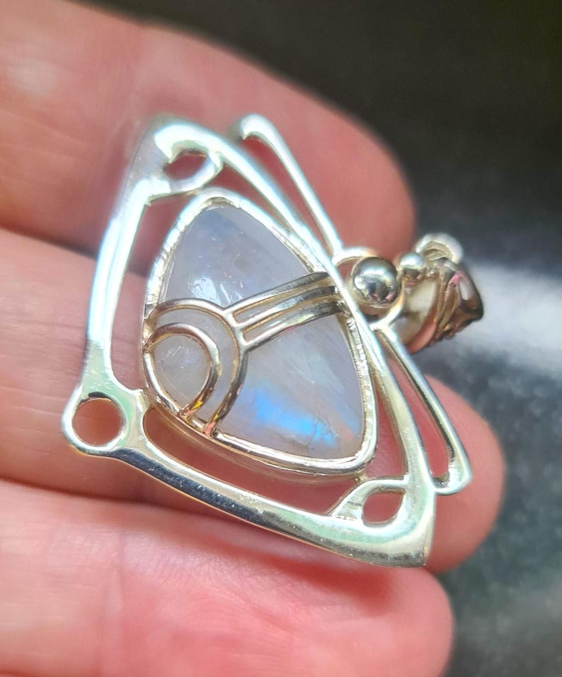 Arts and Crafts Style Sterling Silver and Blue Moonstone Pendant June