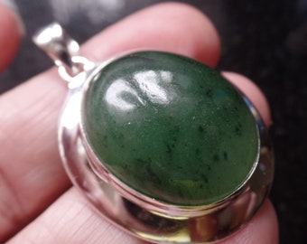 Chunky Sterling Silver and Canadian Nephrite Jade Pendant 14.9g Libra Birthstone