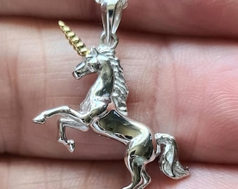 Striking Sterling Silver Unicorn Necklace with Gold Horn Lovely detail.