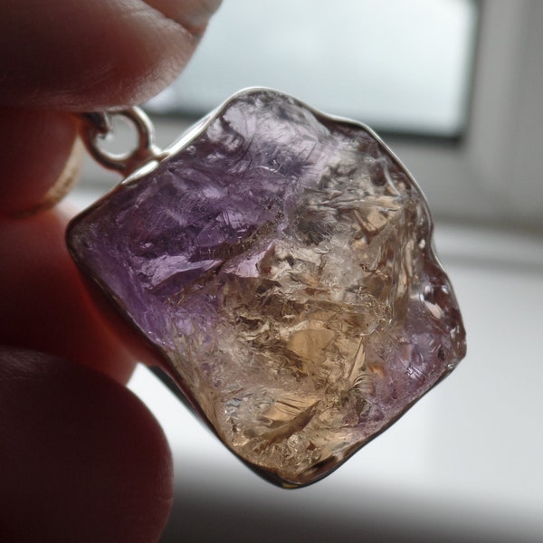 Chunky Sterling Silver and Rough Ametrine Pendant 14.4g Bolivianite