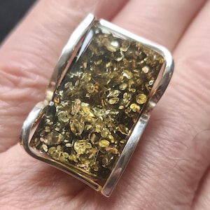 Adjustable Large Chunky Sterling Silver and Baltic Green Amber Statement Ring 13.9g one size fits all