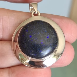Sterling Silver and Andamooka Black Opal Pendant 11.3g October Birthstone