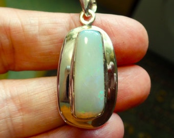 Stylish Sterling Silver and Mid Grade Natural Solid Australian White Opal Pendant October Birthstone 7.2g