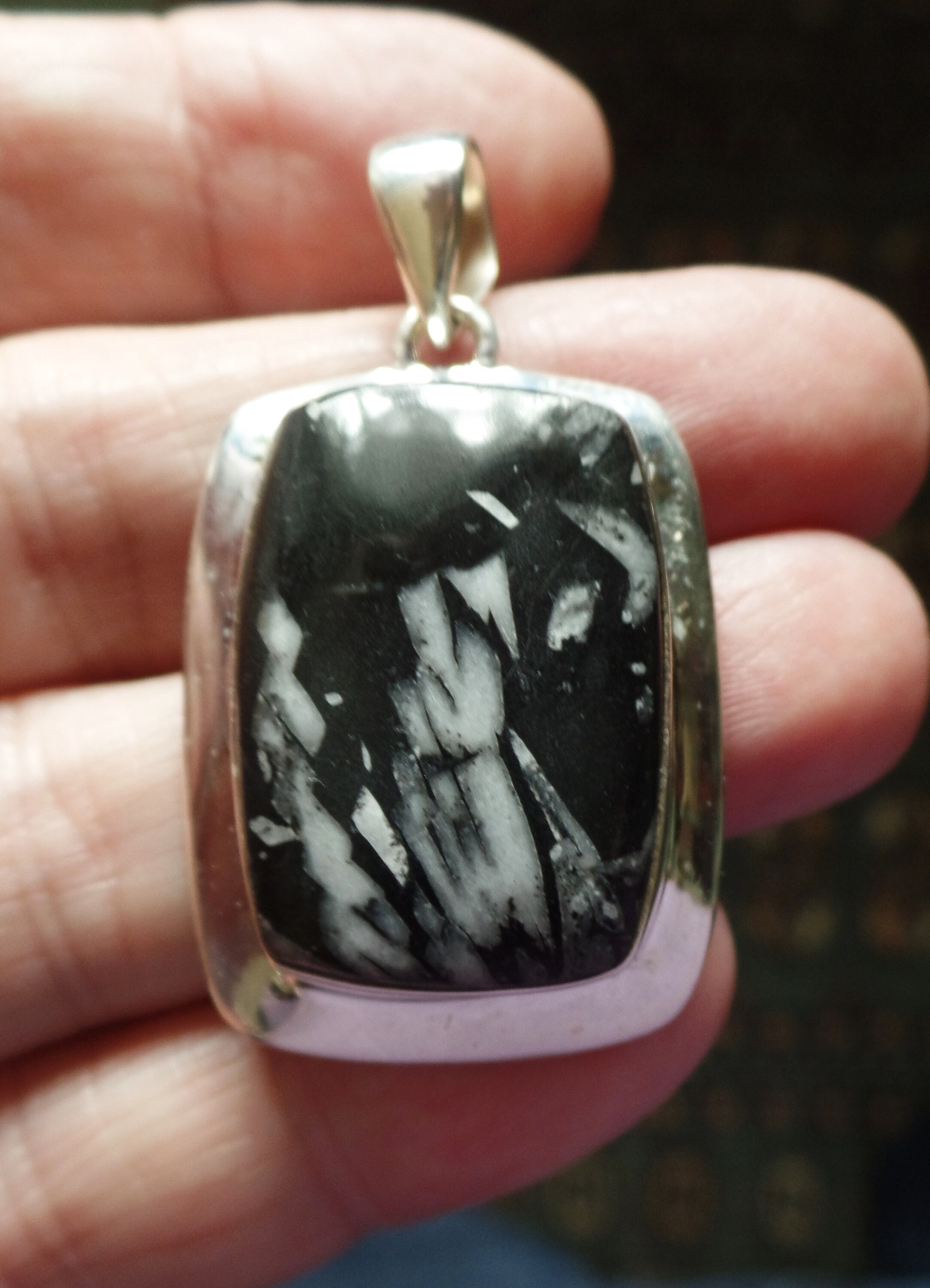 Larger Most Exotic Sterling Silver and Chrysanthemum Stone Pendant 12.8g Flower Stone