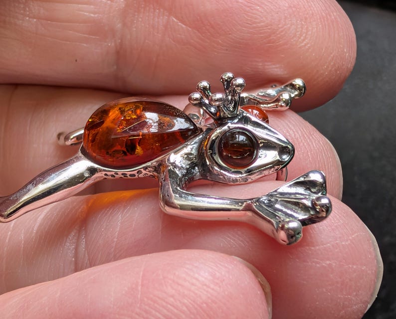 Delightful Sterling Silver and Baltic Amber Leaping Frog Frog Prince ...