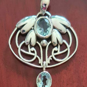 Gorgeous Art Nouveau Style Sterling Silver & Blue Topaz Pendant or Necklace December Birthstone