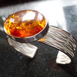 Exceptional Sterling Silver and Baltic Amber Bangle 27.3g